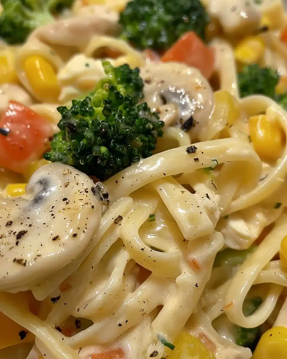 Creamy Chicken Alfredo pasta dish topped with parsley in a bowl