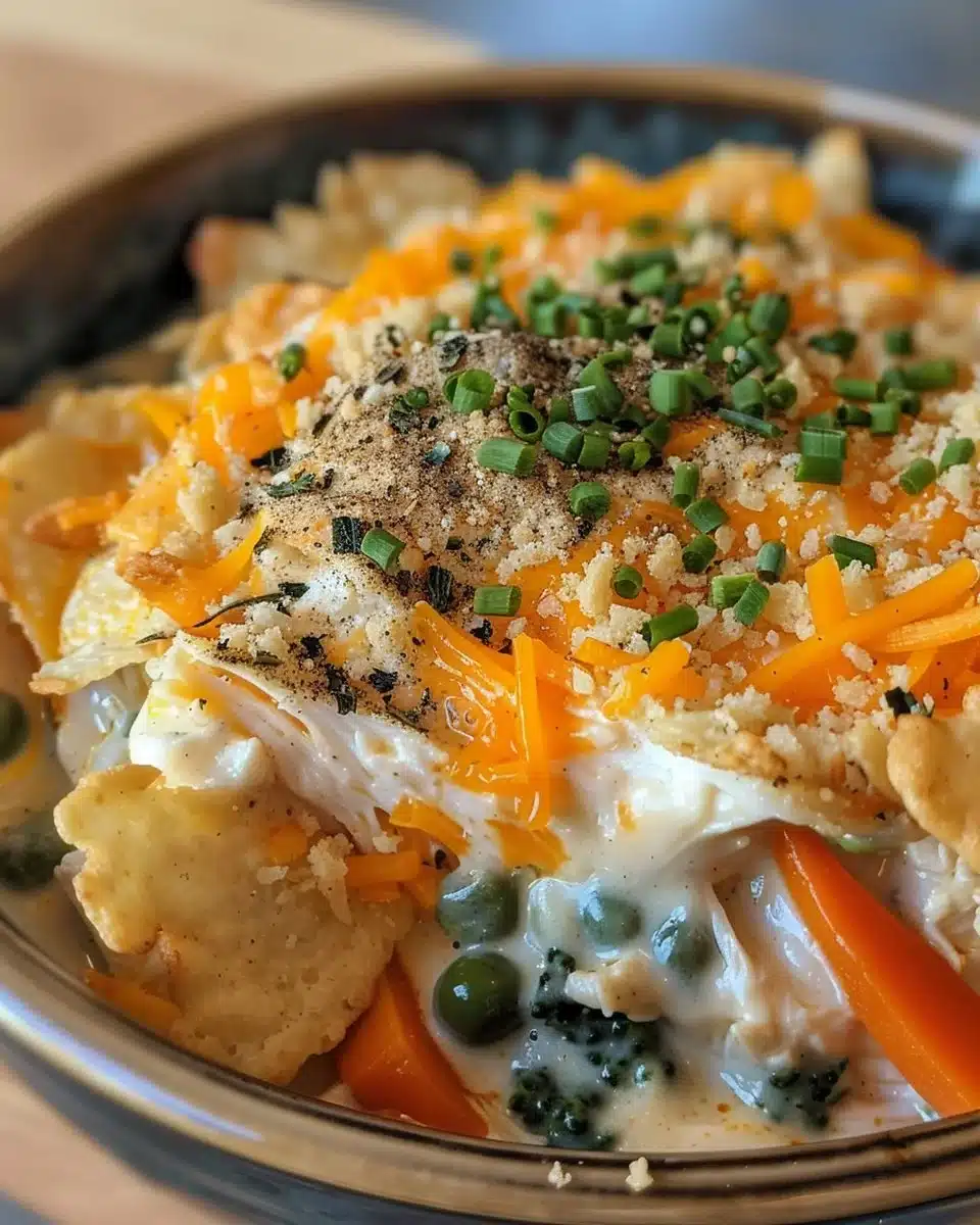 A delicious plate of Grandma's Chicken Casserole topped with herbs