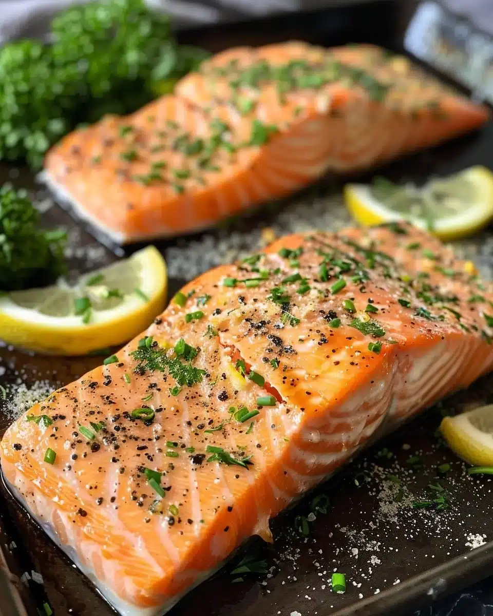 Delicious lobster-stuffed salmon dish garnished with fresh herbs
