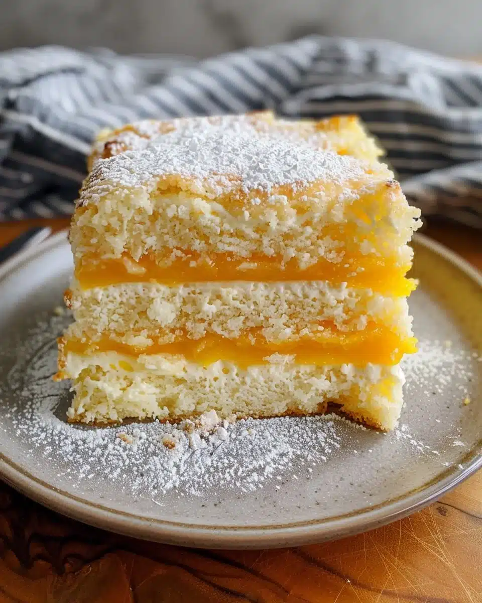 A slice of moist Mango Lassi Cake topped with fresh mango slices and whipped cream