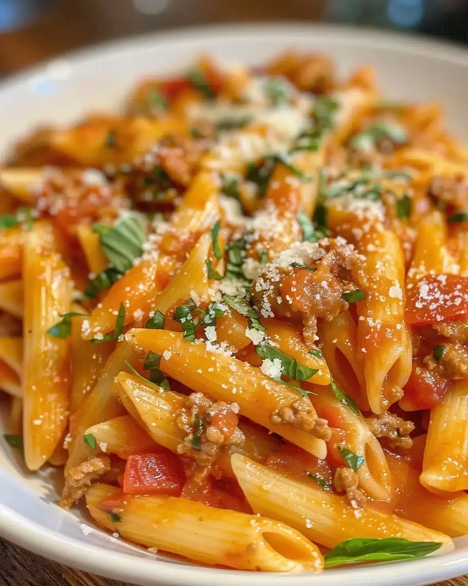 Delicious Marry Me Italian Sausage Pasta served with herbs and cheese