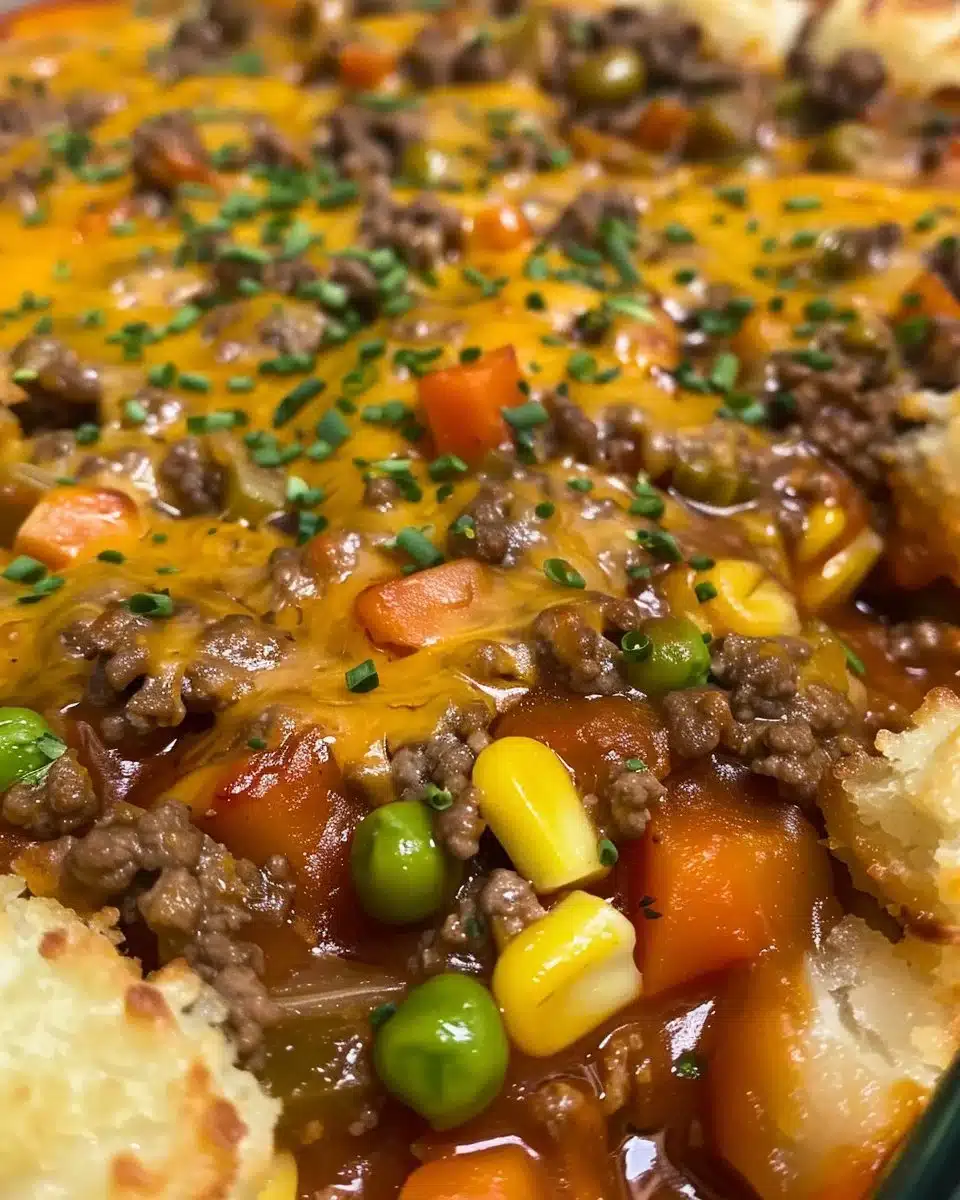 A delicious Tater Tot Shepherd's Pie with golden tater tots and savory filling