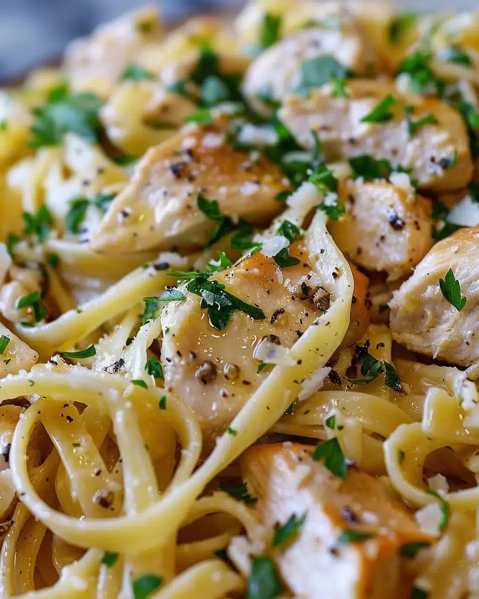 30-Minute Lemon Garlic Butter Chicken Pasta served in a bowl