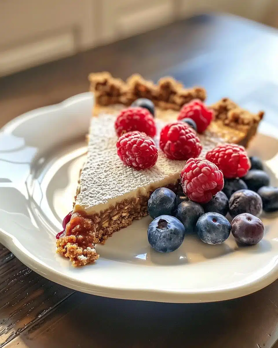 Delicious Brown Butter Berry Crisp dessert topped with fresh berries and crumble