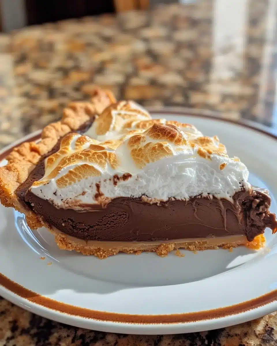 Slice of Brownie Baked Alaska topped with meringue and ice cream
