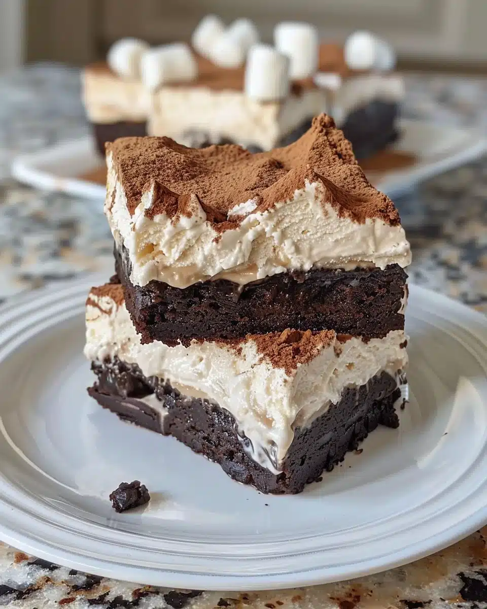 Delicious Brownie Baked Alaska dessert with brownies and meringue topping.