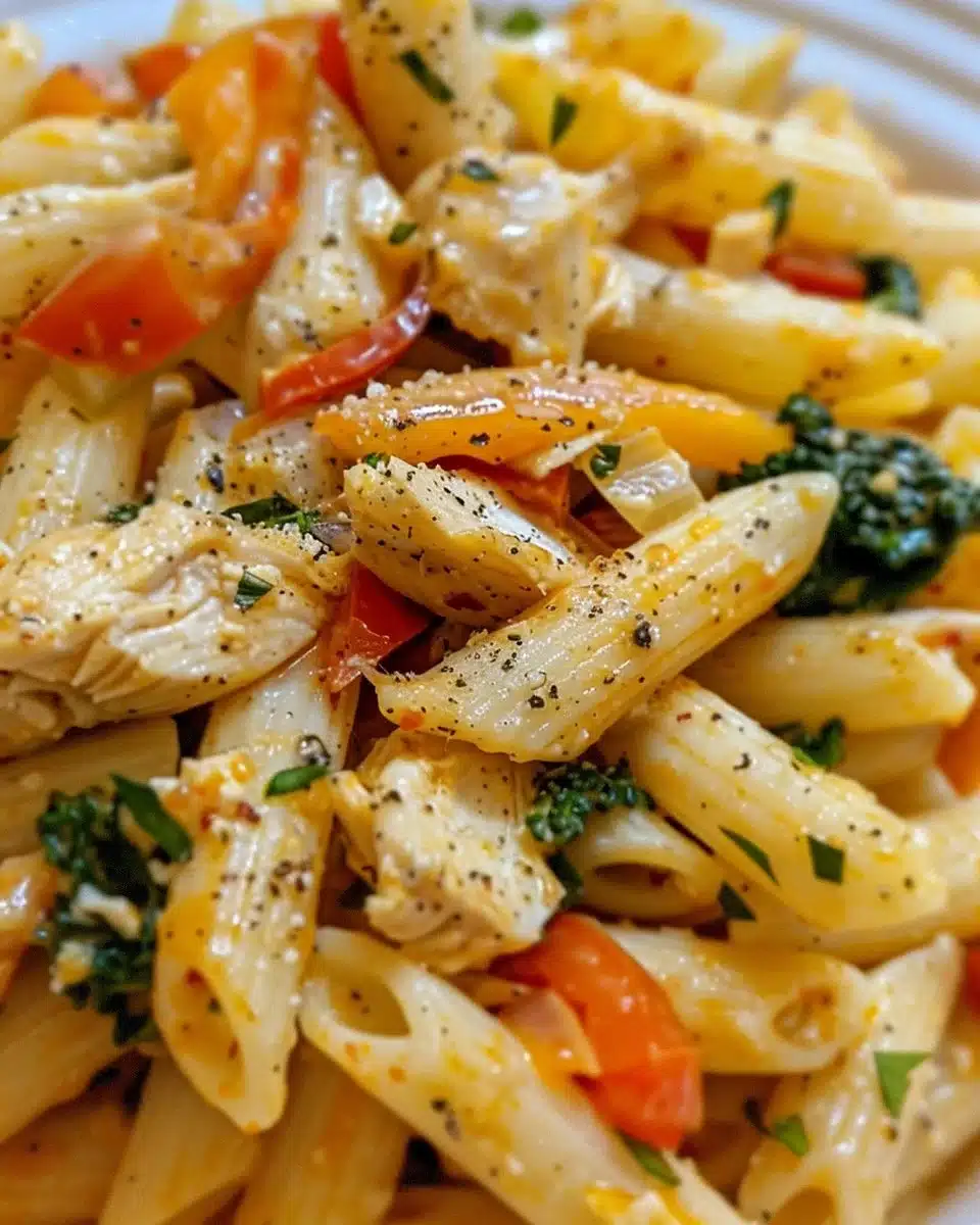 Delicious Chicken Penne Casserole baked and ready to serve