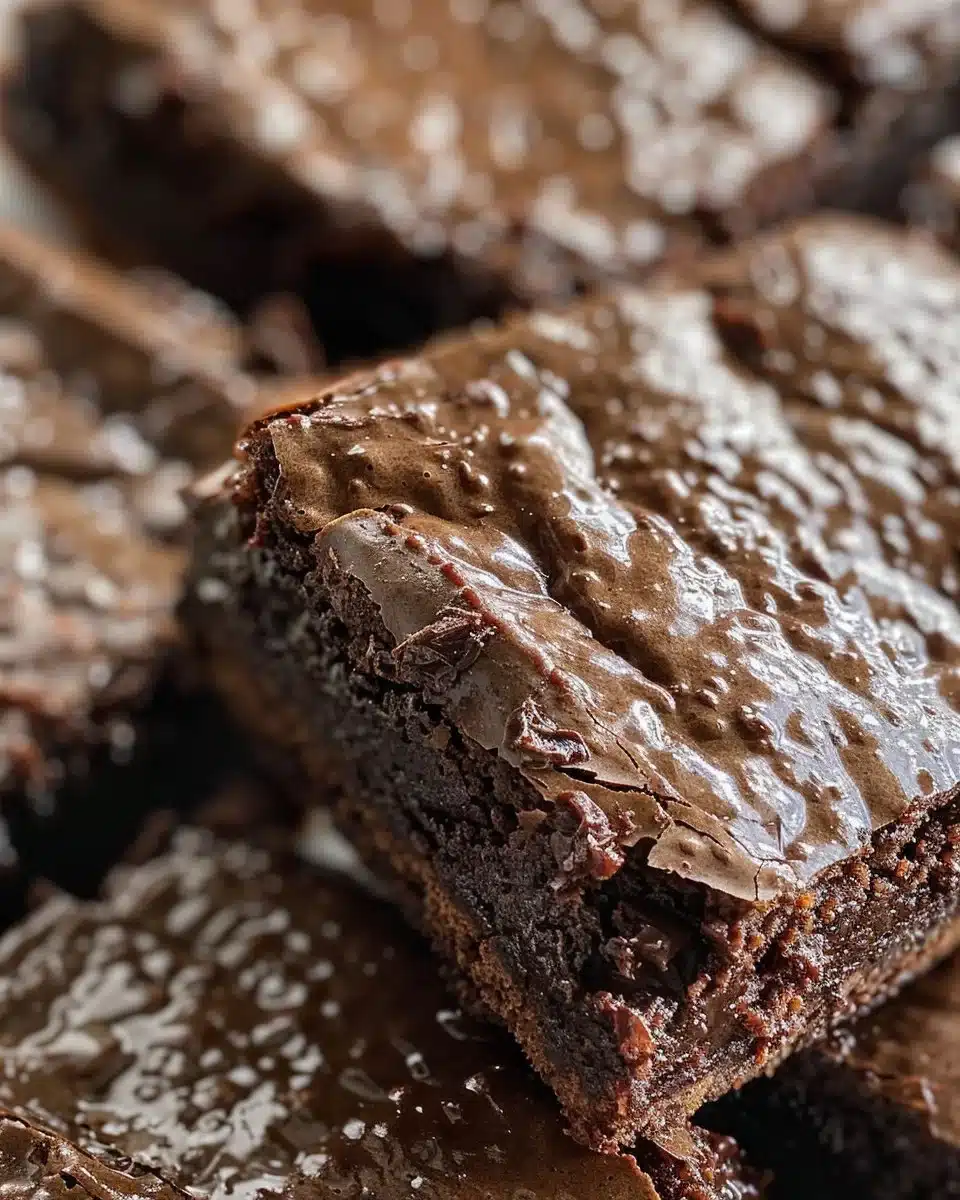 Delicious cocoa powder brownies topped with chocolate chips on a wooden table