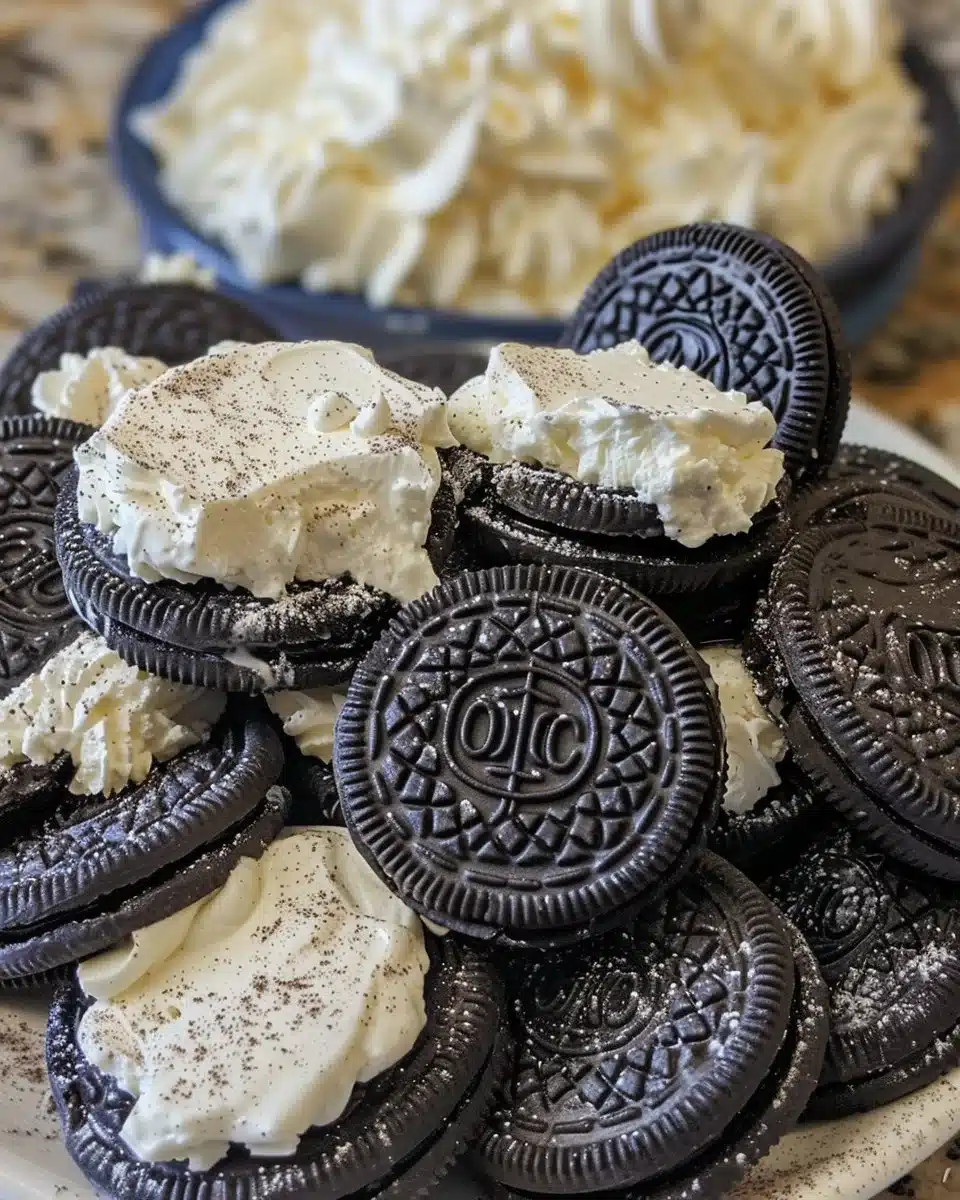 Deliciously rich Cookies and Cream Pie topped with chocolate cookies and cream filling