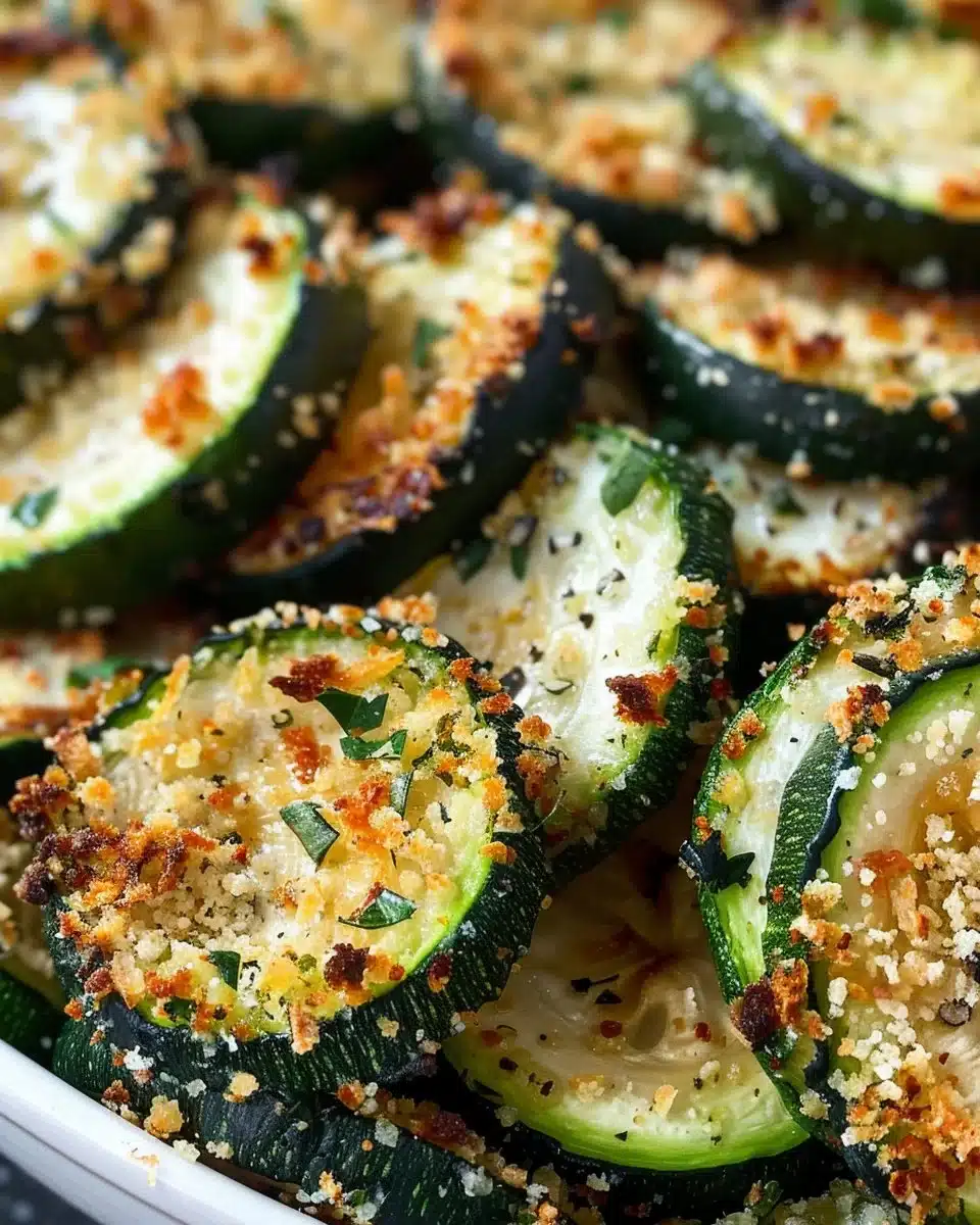 Crunchy garlic-Parmesan zucchini sticks on a plate garnished with herbs