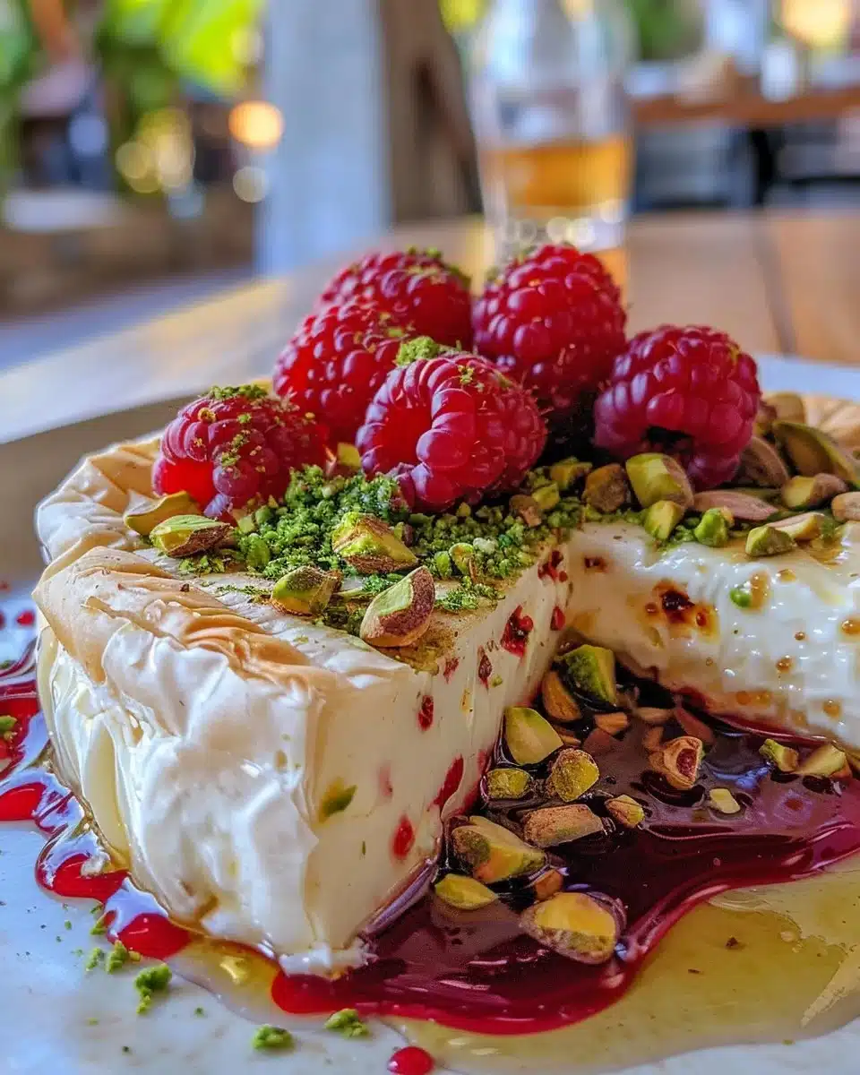Pistachio-Crusted Brie Bites with Raspberry Honey Glaze on a platter