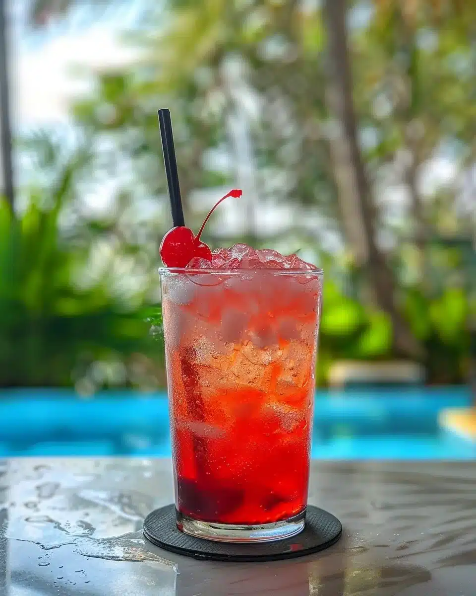 Delicious Shirley Temple Float served in a glass with cherry on top.