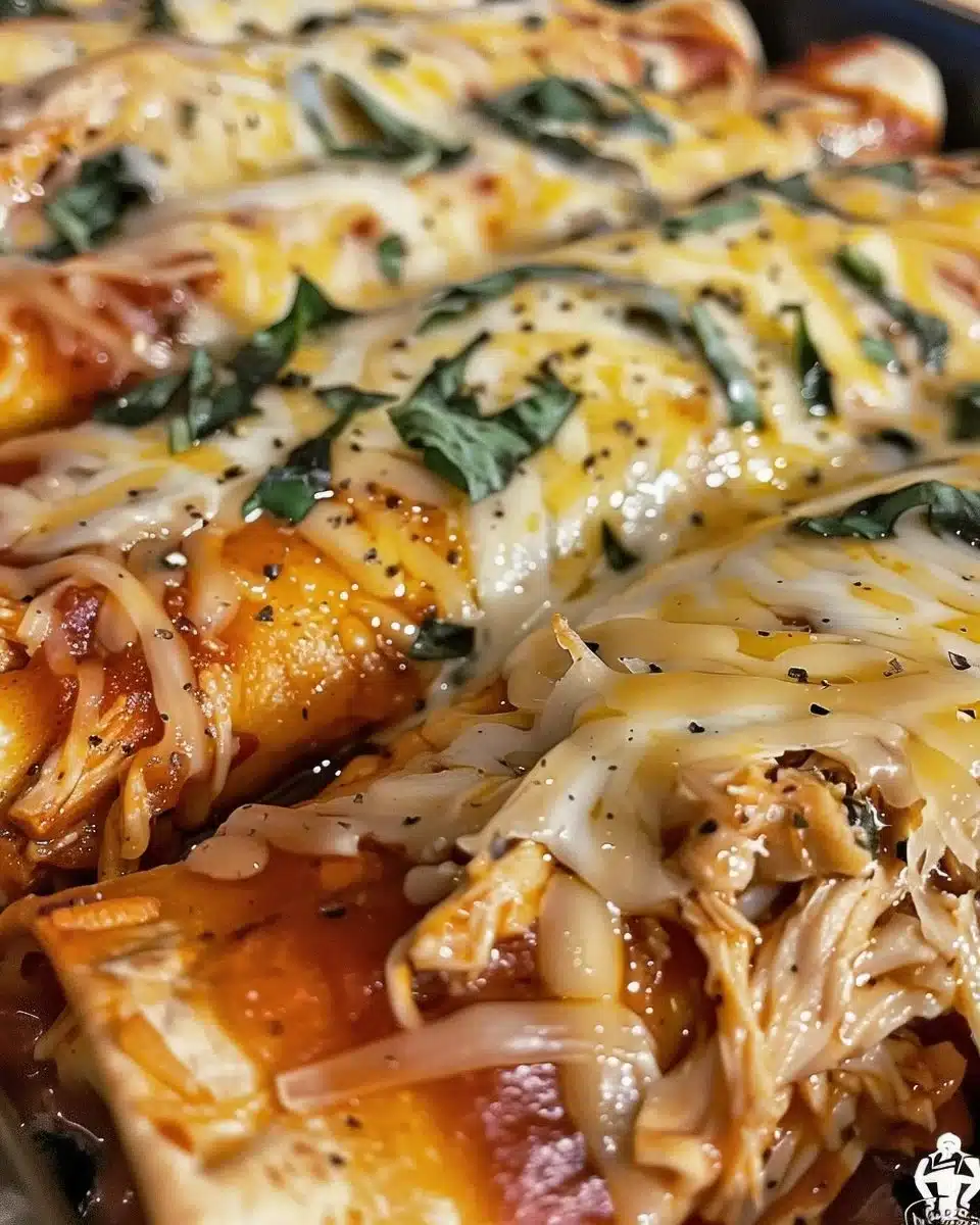 Spinach and ricotta stuffed chicken enchiladas with cheese on a plate