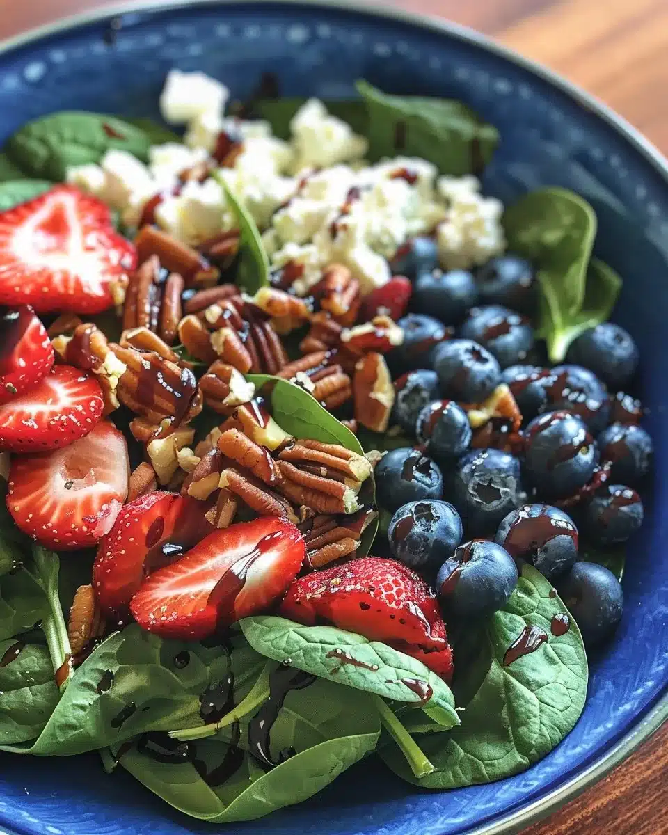 Delicious strawberry spinach salad with fresh ingredients on a plate