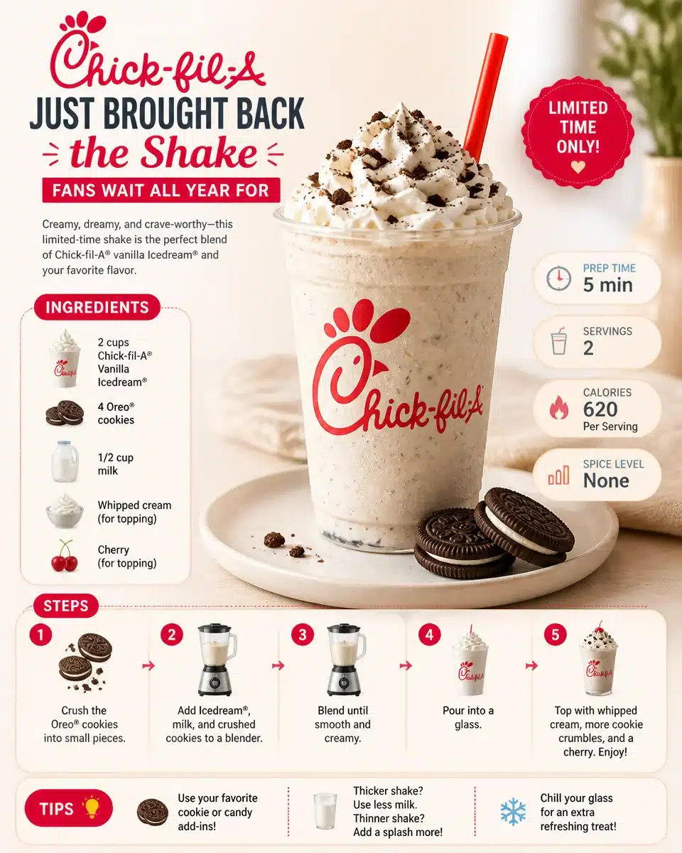 Chick-fil-A seasonal shake served with whipped cream and a cherry on top