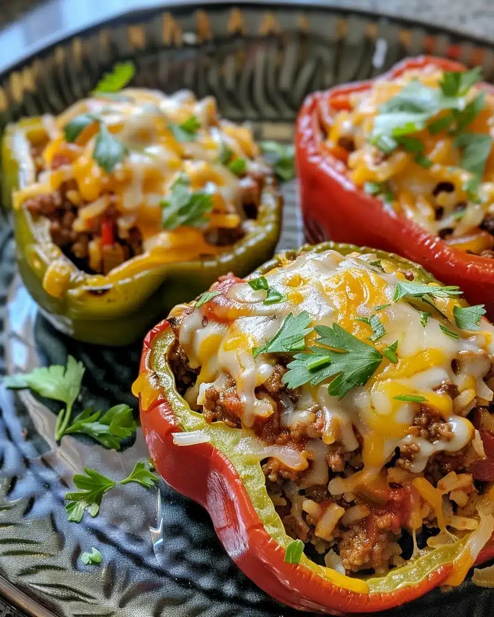 Delicious classic stuffed peppers filled with rice, meat, and herbs.