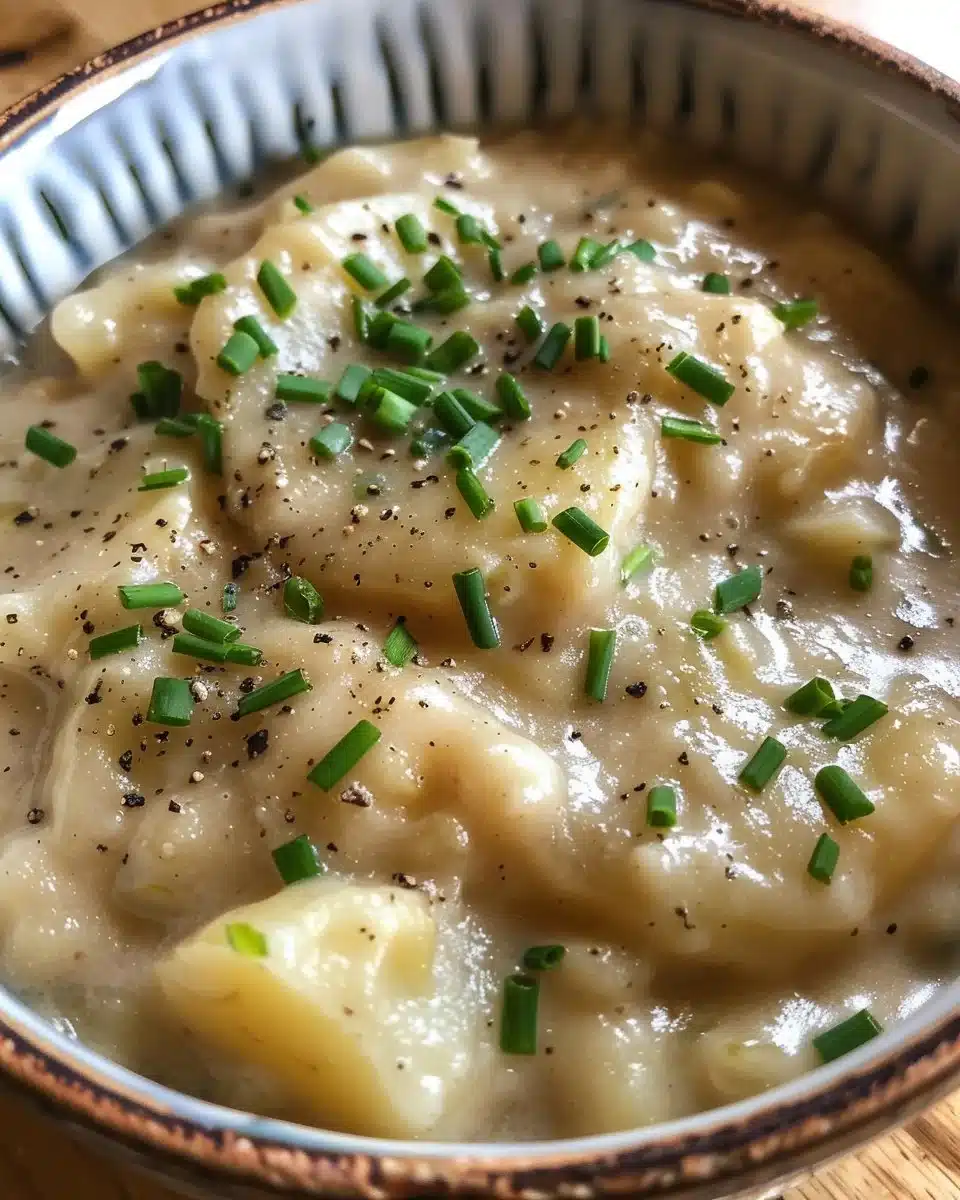 Bowl of classic Vichyssoise soup garnished with chives