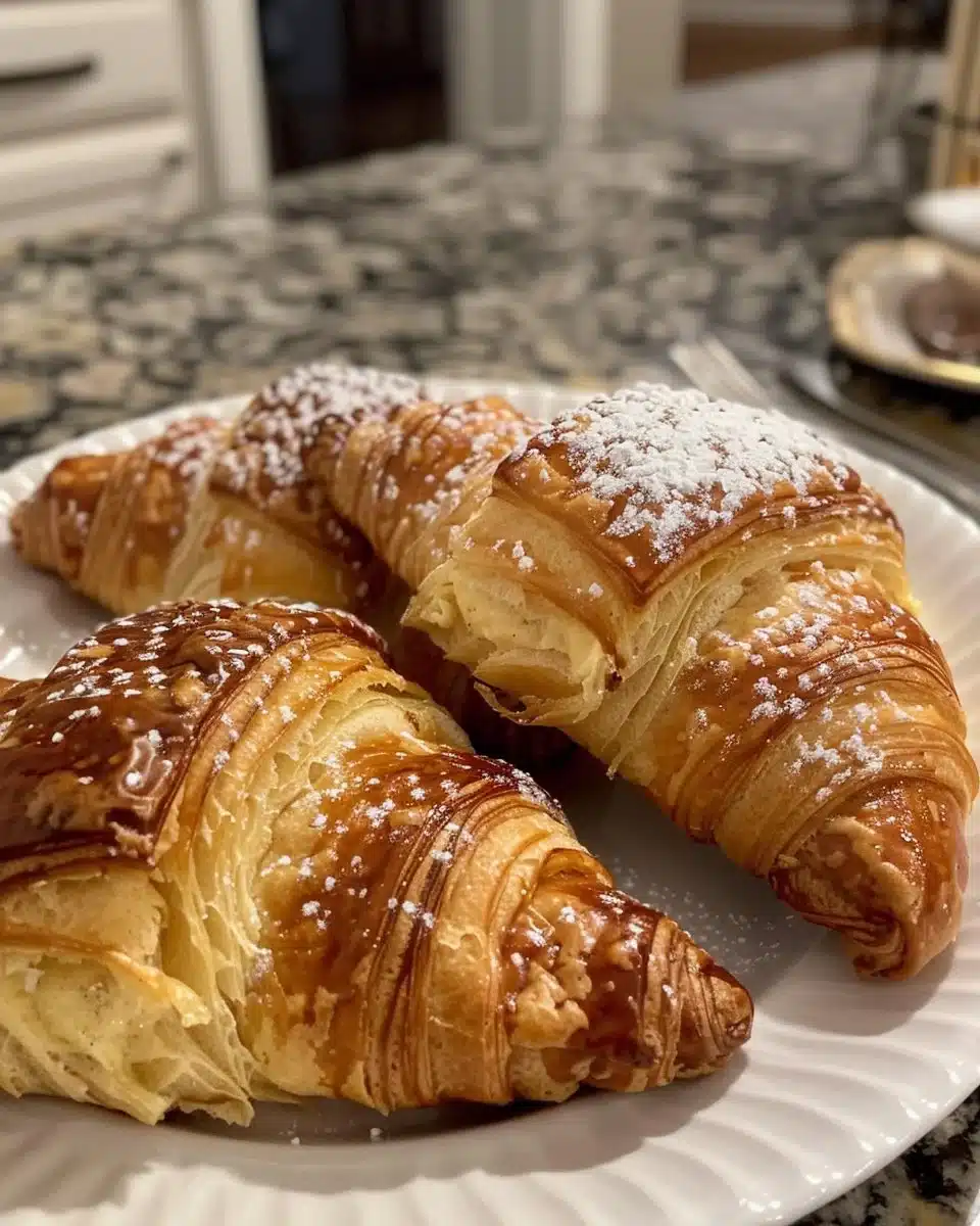 Delicious homemade croissant bread pudding topped with whipped cream.