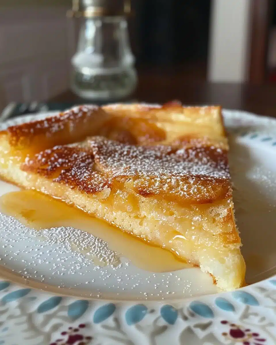Golden Peach Cobbler French Toast Bake served with fresh peaches and syrup
