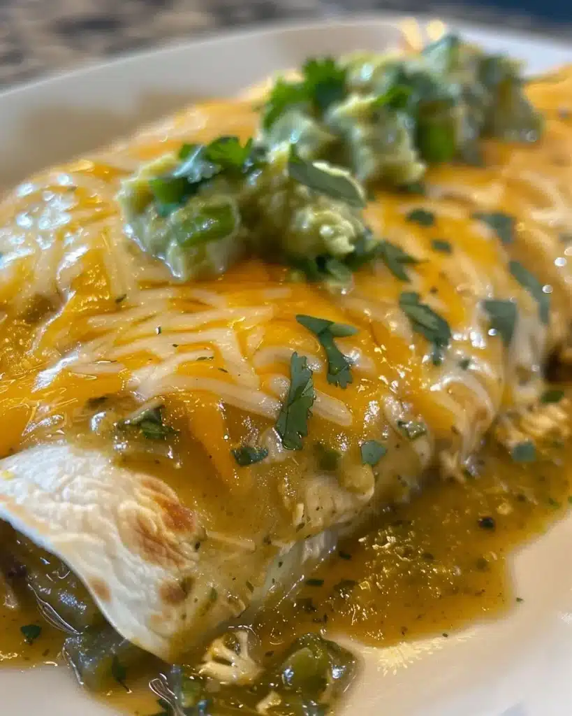 Delicious bowl of creamy green chicken enchilada soup topped with cheese