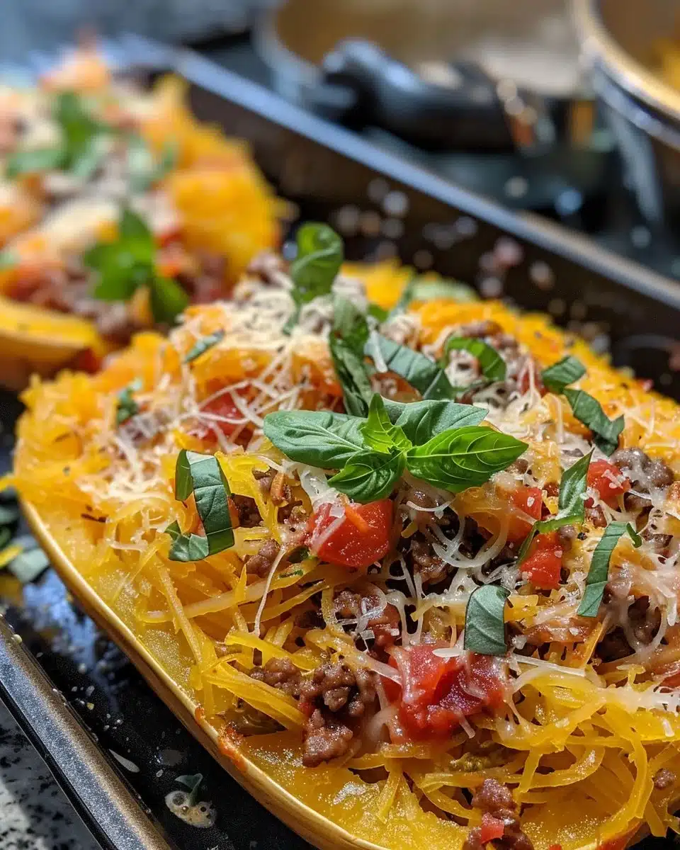 Loaded Spaghetti Squash Bowls with fresh vegetables and toppings