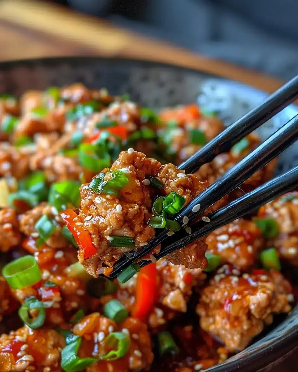 Low carb firecracker ground chicken dish served in a bowl