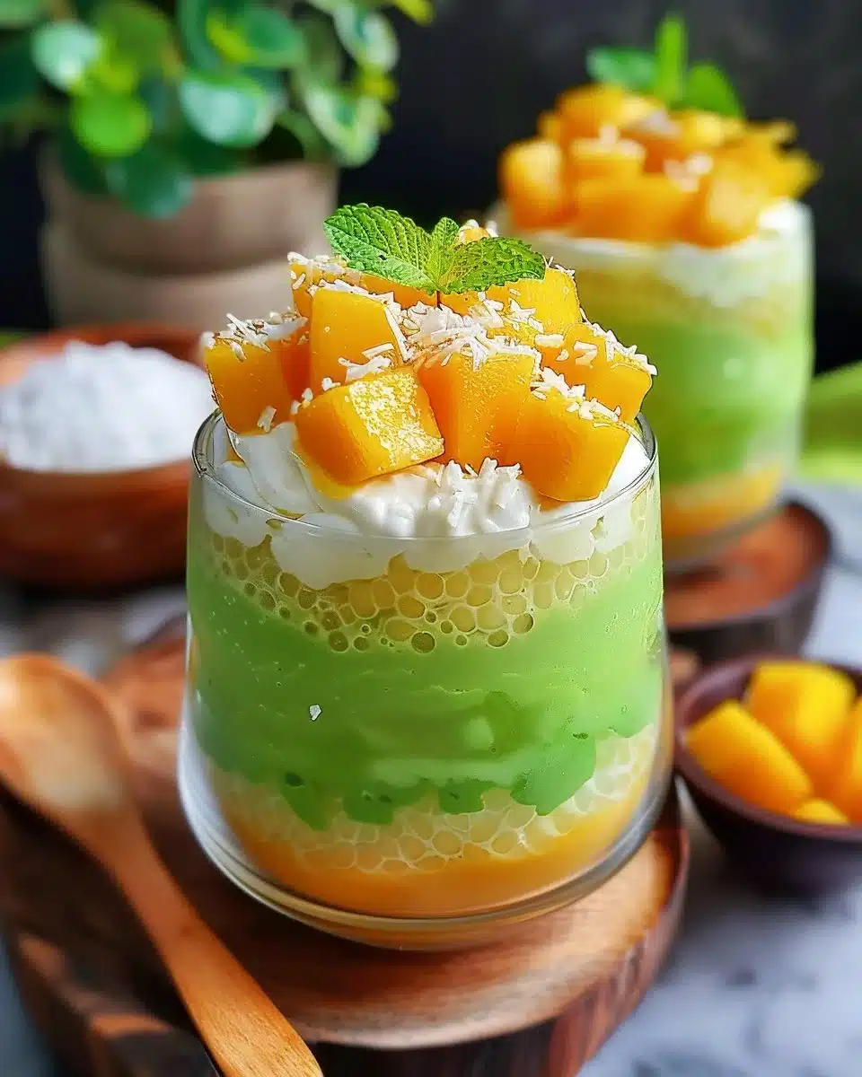 Delicious Matcha Mango Sago dessert with vibrant colors and refreshing flavors