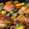 One-Pan Maple-Dijon Chicken with roasted butternut squash and Brussels sprouts