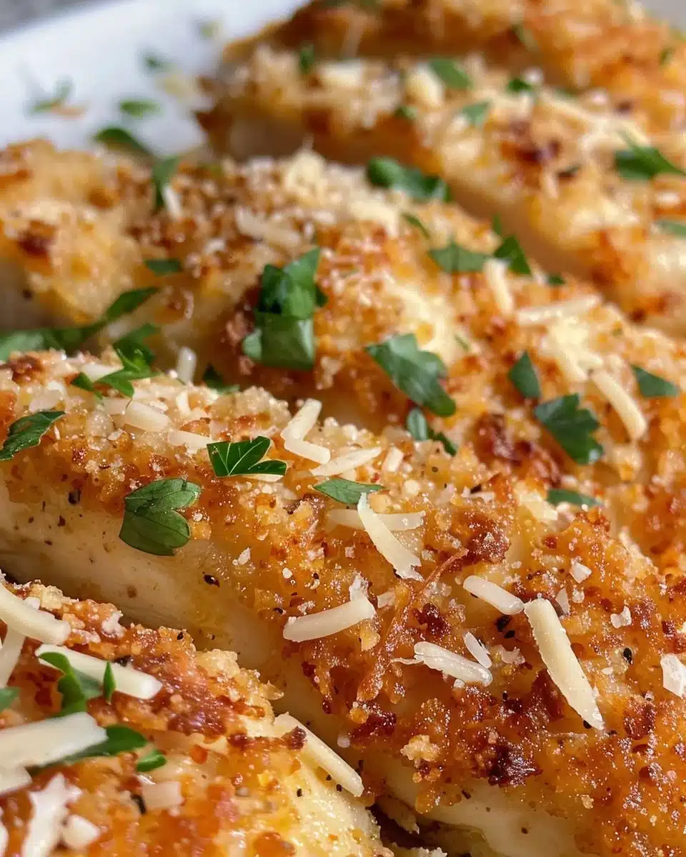 Parmesan Crusted Chicken served with a side of vegetables on a plate