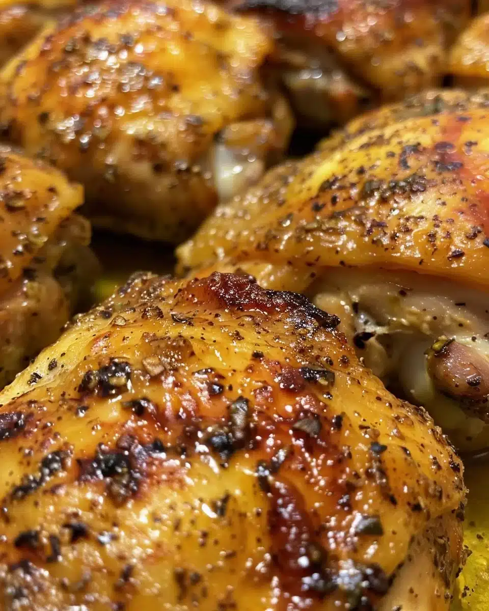 Baked Ranch Chicken Thighs garnished with herbs and served on a table.