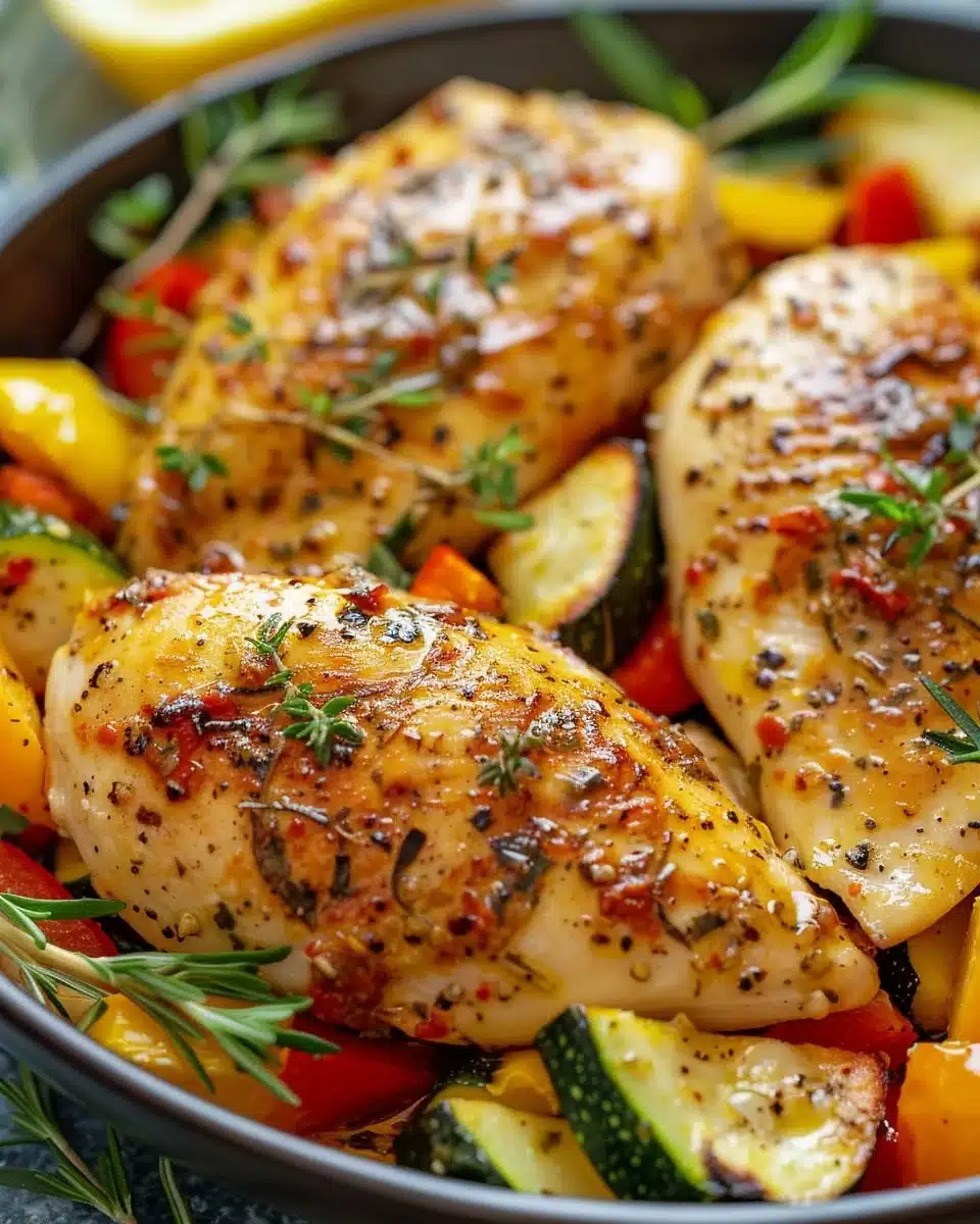 Sheet pan lemon herb chicken with colorful roasted vegetables
