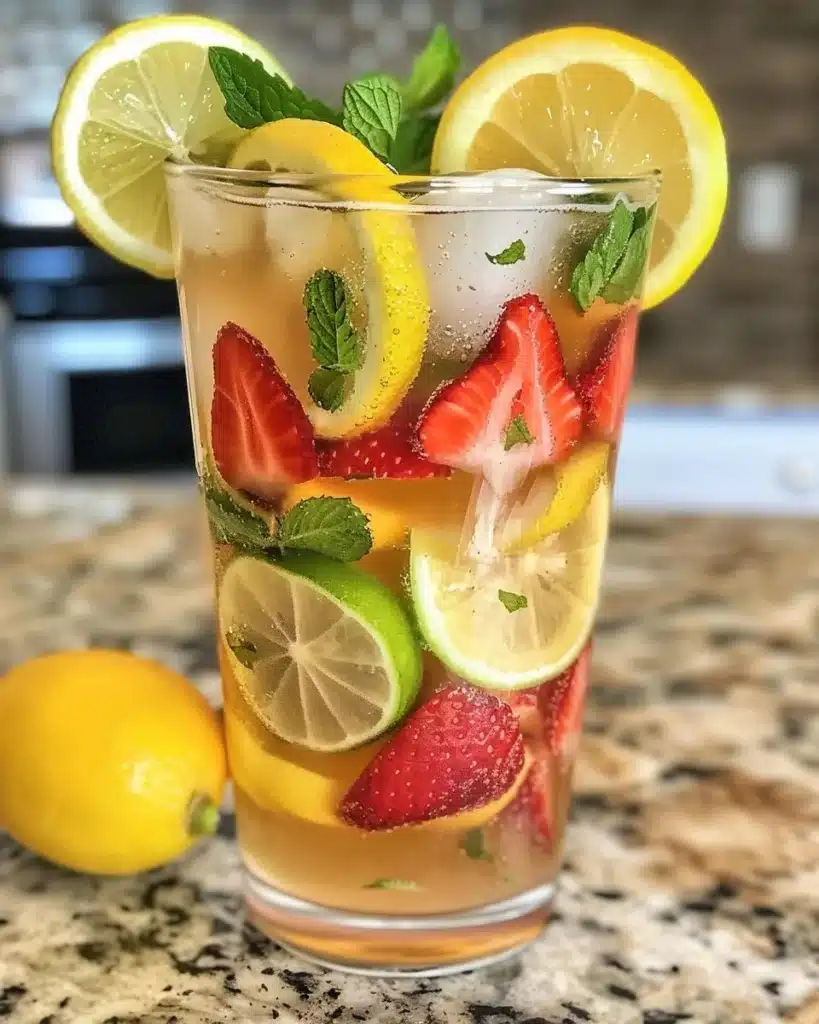 Sparkling Lemonade Punch served in glasses with fresh lemon slices