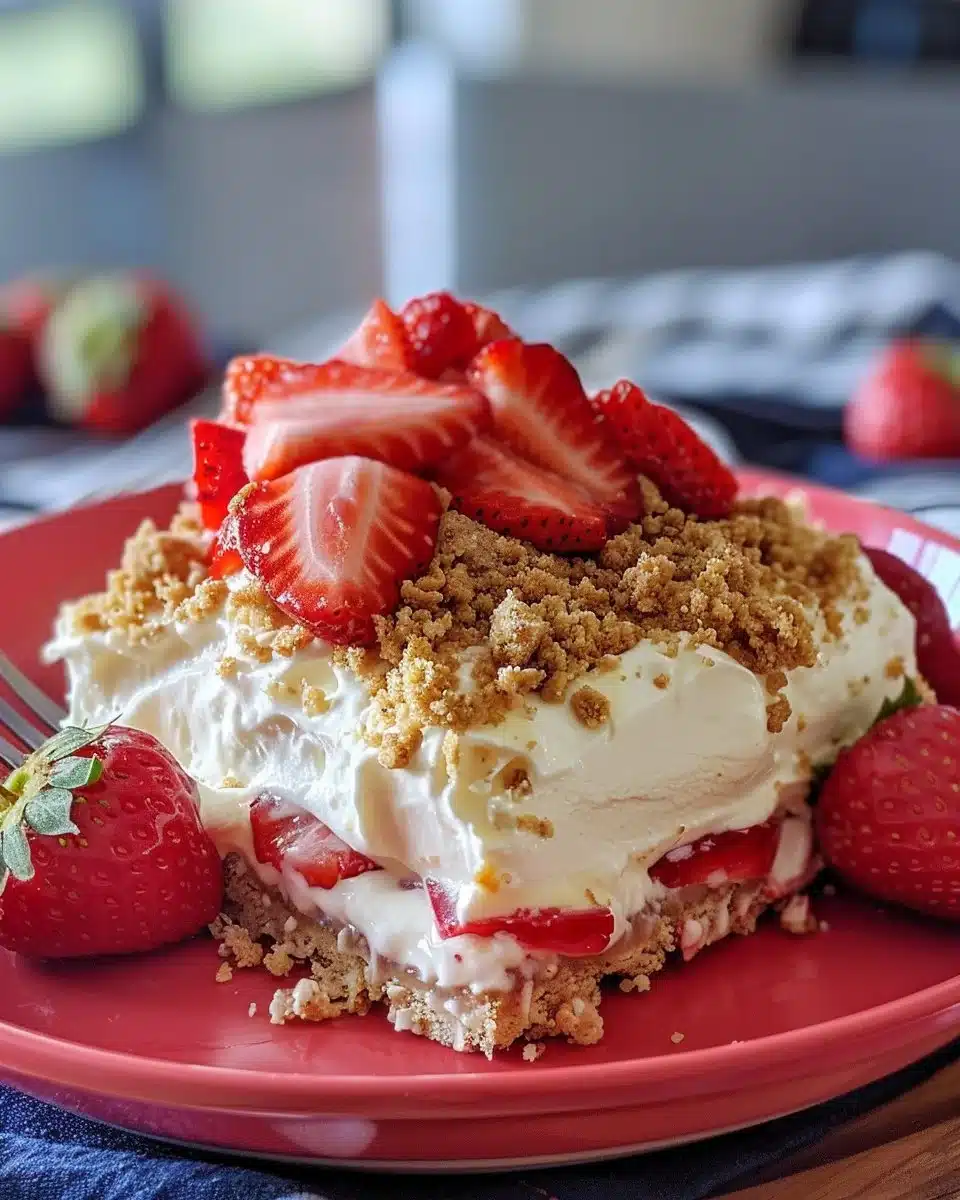 A delightful dessert featuring fresh strawberries and cream in a beautiful presentation.