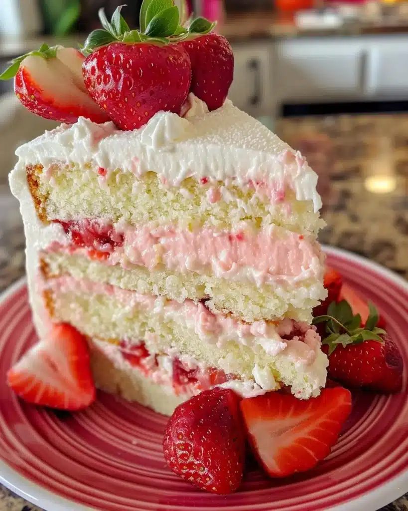 Delicious strawberry swirl cheesecake dump cake fresh from the oven.