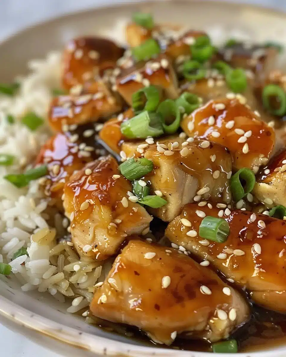 Delicious teriyaki chicken served over a bed of rice in a bowl